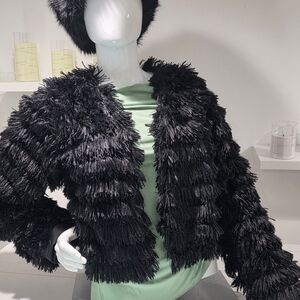 Black Fringe Faux Women's Cropped Jacket